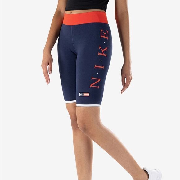 Nike Sportswear NSW Americana Essential Bike Compression Shorts Navy Blue Flag - Picture 1 of 12